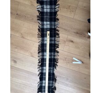 Plaid Fringed Scarf Black White Grey Checkered Winter Neck 100% cashmere unisex